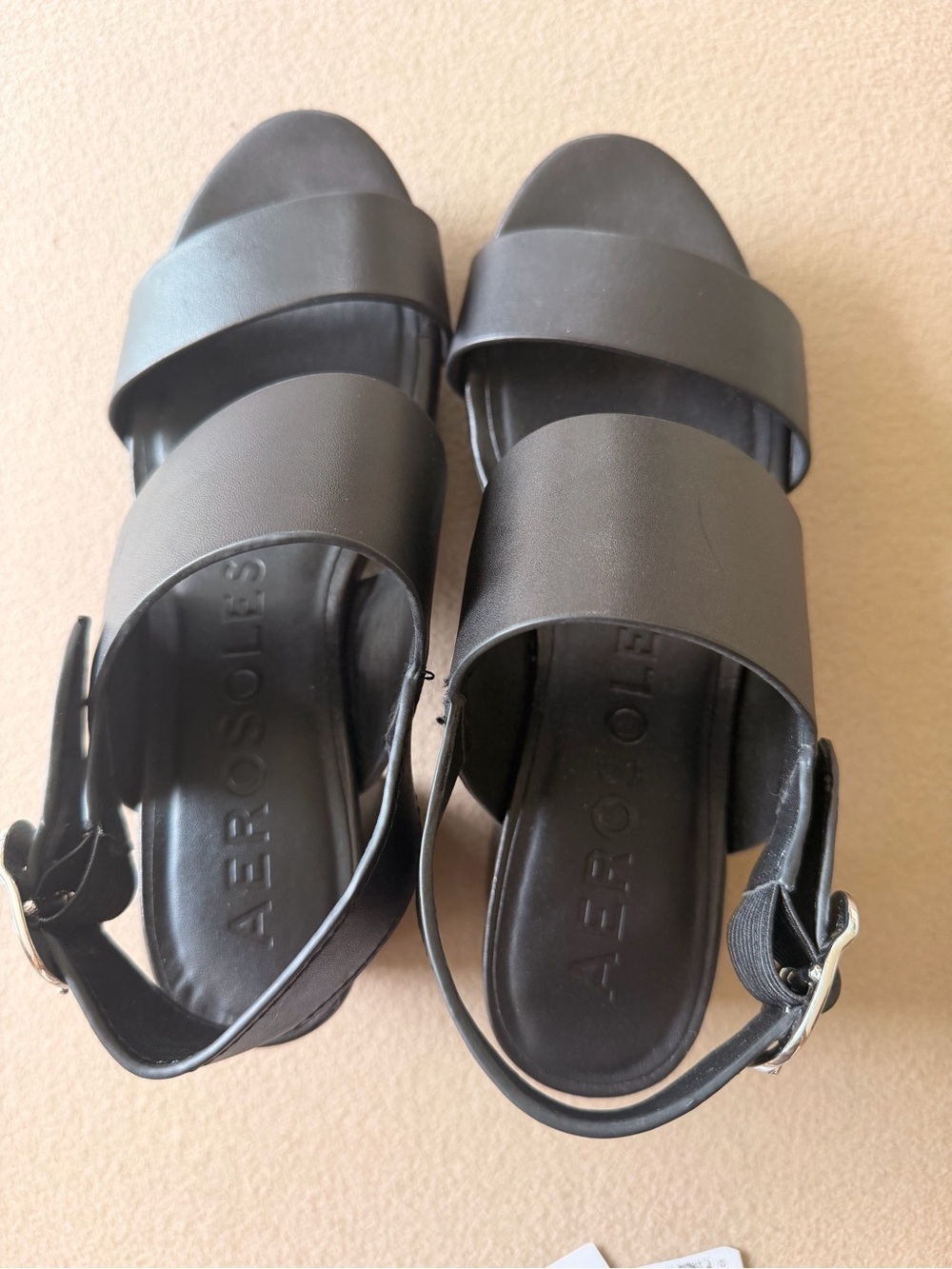 Aerosoles Black Block Heel Open-Toe Sandals with Silver Buckle Strap - Picture 3 of 6